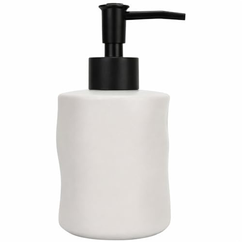 Jean & Len Seifenspender aus Steingut, Matte Optik und weiche Haptik, große Füllmenge von 400 ml, ideal für Flüssigseife in Bad und Küche, minimalistisches Design, aus Keramik, 8,4 x 18 cm