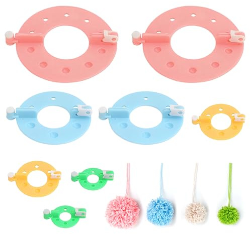 HMCEY 8 PCS Kit de Herramientas para Hacer Pompones 4 Tamaños,Maquina para Hacer Pompones Manualidades,Pom Pom Maker,Fluff Ball Weaver Needle,Herramientas de Tejer para Creativas Pompon para Muñecas