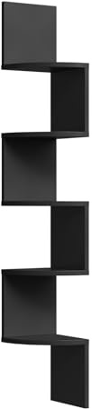 WOLTU Estanteria de Pared Negra, Estante de Esquina, Estanteria Flotante de Pared de 5 Niveles, Estanteria de Pared Decorativa para Dormitorio, Salón, Cocina, RG9313sz2