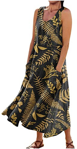 MOKBAY Vestiti Estivi Donna Girocollo Senza Maniche Moda Casual Spiaggia Abito Estivo Donna 2026 Summer Boho Chic Semplice Mare Dress