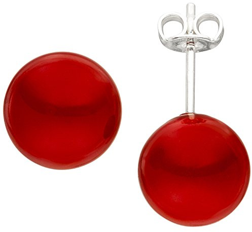 Jobo Damen-Ohrstecker aus 925 Sterling Silber mit roten Muschelkern-Perlen
