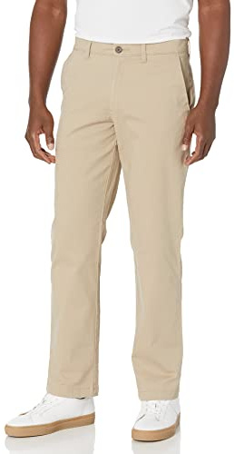 Amazon Essentials Pantalon chino extensible style décontracté coupe droite Homme, Havane, 32W / 30L