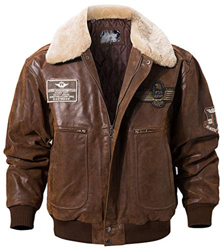 FLAVOR Echtes Lederjacke Herren Luftwaffe Bomber (Braun, XL)