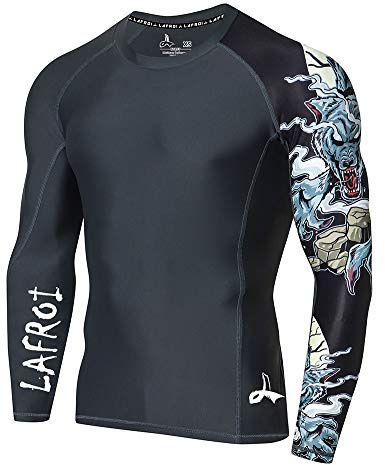 LAFROI Men's Long Sleeve UPF 50+ Baselayer Skins Performance Fit Compression Rash Guard-CLYYB Asym Werewolf Size XL
