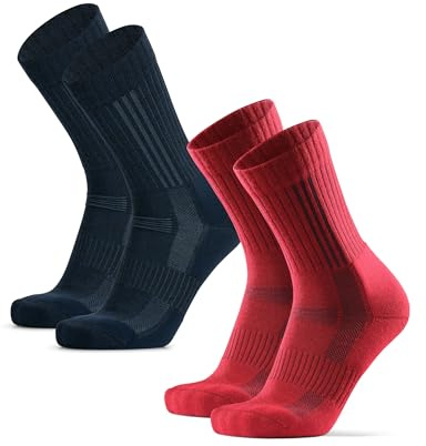DANISH ENDURANCE Calze Trekking Professionali Lana Merino, Anti-Vesciche, Traspiranti, Uomo e Donna, 2 Paia, Multicolore (1 x Blu Scuro, 1 x Rosso), 39-42