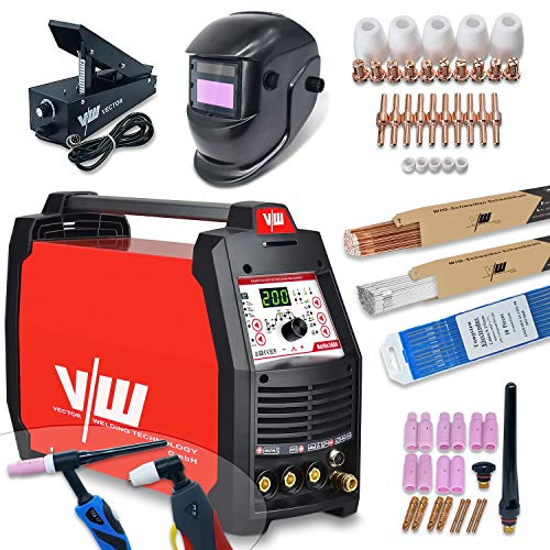 Soldador Tig DC 200A Máquina de Soldadura TIG MMA PLASMA con Función de Pulso, Soldadura por Electrodo 170A y Cortador de Plasma 50A con Accessories, Flujo Previo y Posterior de Gas