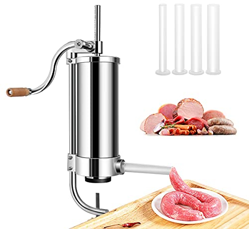 RELAX4LIFE Insaccatrice Manuale per Salsiccia in Acciaio Inox, Macchina di Produzione di Salsiccia con Tubi di Diversi Diametri, Fissaggio al Piano di Lavoro Regolabile, 1,5/2,5/3/5 KG (1,5 KG)