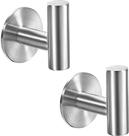 Vuzvuv Adhesive Brushed Nickel SUS304 Stainless Steel Towel Hooks – Heavy Duty Waterproof, Self-Adhesive Coat Robe Hook for Bathroom, Kitchen, Hotel (2-Pack)