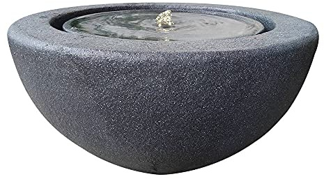 allpondsolutions Bowl Stone Water Feature with LED Light - Dark Grey | Modern Garden Fountain Water Feature, Outdoor, Self Contained - 50.5 x 50.5 x 24.5cm
