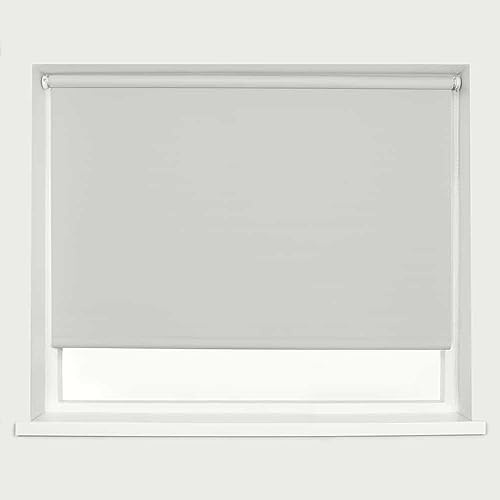 Light Grey Blackout Roller Blind Metal Fittings Trimmable UV Protection Thermal Properties Premium Fabric Home Office Bedroom Kids Room Child Safe Easy Fit 150cm Width x 160cm Drop