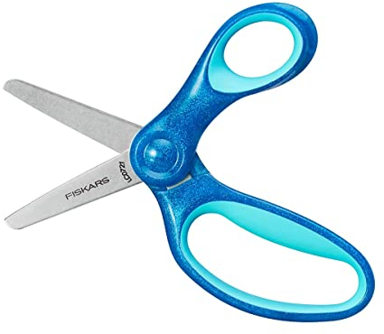Fiskars Kinderschere, Ab 6 Jahren, Länge: 13 cm, Für Rechts- und Linkshänder, Metall-Klinge/Kunststoff-Griffe, Blau, Glitter, 1064073