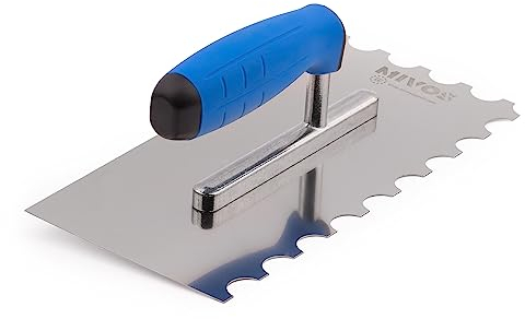 Mivos Taloche pour Colle en Acier Inoxydable avec Dents Semi-Circulaires 20x10 mm - Truelle de Dentée Demi Lune - Platoir Denté 270 x 130 avec Poignée Antidérapant - Fabriqué dans l'UE