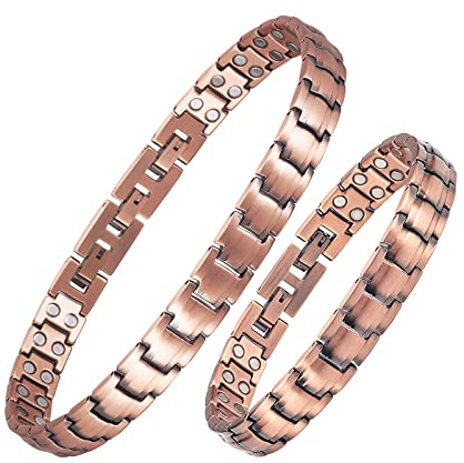 EnerCoppeX gioielli da uomo in rame puro (braccialetto + cavigliera), gioielli abbinati vintage, magnete per il trasporto di gioielli, sacchetto regalo incluso.