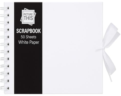 Sixstore Kraft Small/Medium/Large Square Scrapbook- Quality Kraft Paper Scrapbook with Ribbon (White, Small 15cm x 15cm - 50 Sheets)