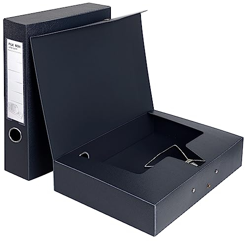 YAWOIRG 2 Stück A4 Archivbox, Archivbox A4 mit Verschlussfeder, Dokumentenbox,65 mm Rücken,Archivbox aus Kunststoff für Büro, Schule, Schwarz