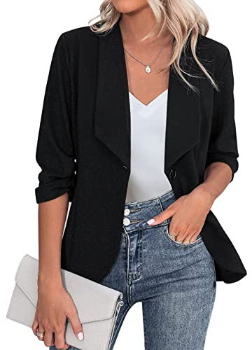Zeagoo Dam blazer elegant 3/4-ärm business långblazer, smal passform, kavaj, vardagligt arbete, kavaj, kostym S–3XL, svart, XXL
