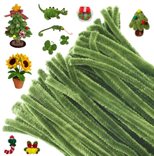 G2PLUS Salbegrün Pfeifenreiniger 6mm, 100 Stück Pfeifenputzer zum Basteln, Pfeifenputzer für Blumen Pfeifenreiniger, 30cm Chenilledraht für Kinder zum Basteln und Dekorieren