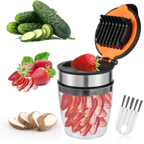 Affettatrice per Fragole con Spazzola per la Pulizia, Resistente in Acciaio Inossidabile Affettatrice per Frutta Affettatrice per Uova Tagliafrutta per Banane Frutta Morbida Verdura