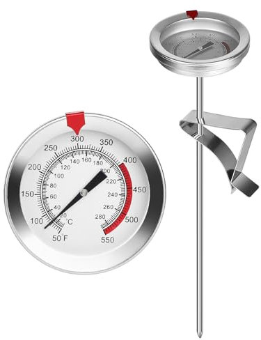 SUPAWAY Thermomètre de cuisine Thermomètre à friture en acier inoxydable 20 cm Thermomètre de cuisson avec clip 20~280°C Thermomètre à viande Thermomètre à café pour dinde, barbecue, huile de cuisine