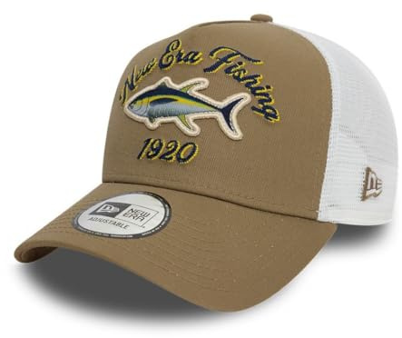 New Era Sombrero de Camionero Gorra Pesca Pescado Pescador atún Snapback Visera Curva Malla marrón Blanco