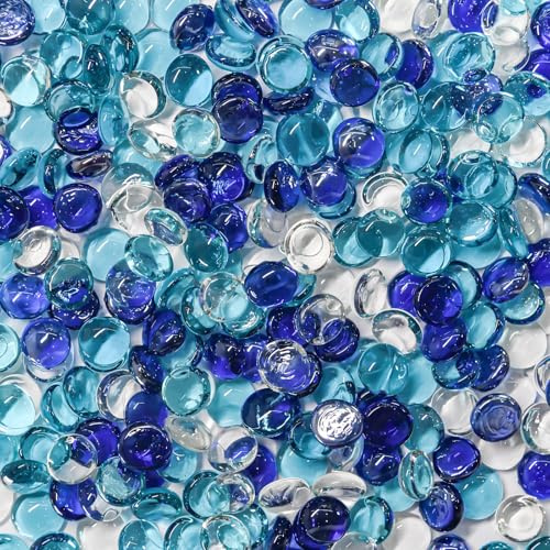 Hiziwimi 3.6kg(About 800Pcs) Decorative Glass Pebbles, Sky Blue Cobalt Blue Transparent, 17-20MM Decorative Stones, Glass Nuggets, Glass Beads for Vase, Planter, Aquariums, Crafts & Vase Decoration