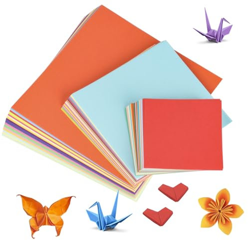 Origami-Blätter, 400 Blatt, buntes Papier, doppelseitig faltbar, quadratisch, für Bastelarbeiten, 10 x 10 cm, 15 x 15 cm, 20 x 20 cm