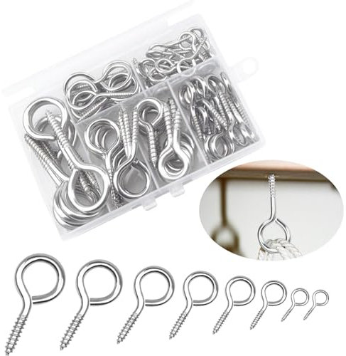 160Pcs Screw in Hooks Eye Bolts Nickel Plated Metal Ceiling Hooks Heavy Duty Screw Eye Hooks Eyelet Screws Vine Eyes Hooks for Hanging DIY Craft, 8 Sizes