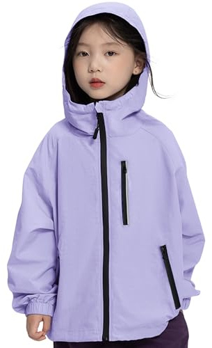 Rolanko Giacca Impermeabile con Cappuccio per Ragazze, Impermeabile Leggera Giacca a vento Giacche da Pioggia Outwear per Bambini Ragazzi 7-14 Anni, Viola, Taglia: 150/10-11 anni