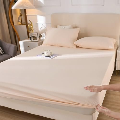 Spannbettlaken 150X200cm, Fitted Sheet Hotel Volltonfarbe Baumwolle Helles Rosa Spannbetttücher