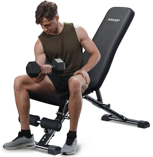 AIRHOP Multifunktionale Klappbare Hantelbank, Verstellbare Fitnessbank – Schrägbank & Flachbank für Zuhause, Platzsparende Trainingsbank zum Bankdrücken, Sit Up und Ganzkörpertraining