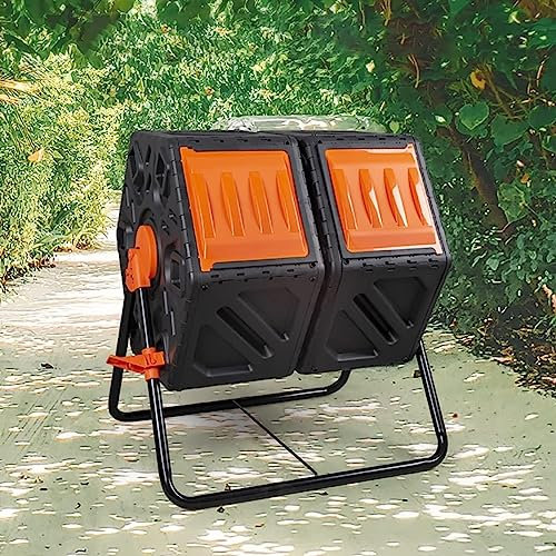Composteur Rotatif À 360°, 120 L, Double Compartiment, Robuste, avec 2 Portes Coulissantes, for Jardin, Extérieur