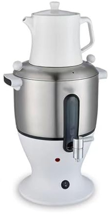 Electric Samovar Turkish Tea Maker - 6L Double Pot Kettle With Infuser, Stainless Steel 1500W, Keep Warm Function For Tea(Color:White)