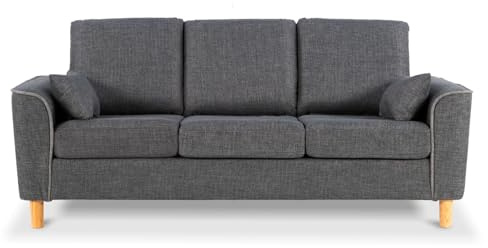 Hroth 3 Seater Sofa in Dark Grey Fabric with 2 Lumbar Cushions