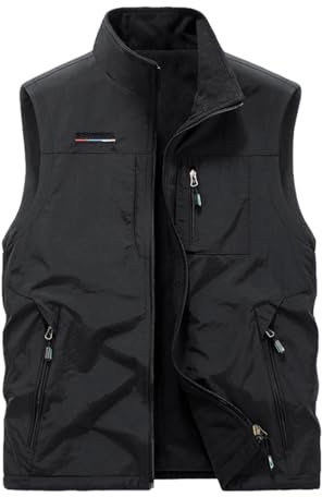 Generisch Gilet en polaire pour homme - Vêtement d'extérieur imperméable et chaud - Sans manches - Col montant - Coupe-vent, Noir , 4XL