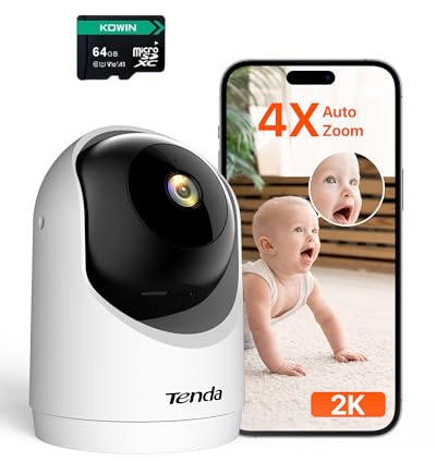 Tenda 2K Indoor Security Camera for Baby Monitor, 360°Pet/Dog Camera for Home Security, 2-Way Audio, Motion Detection, Night Vision, 24/7 Cloud & SD Card Storage (CP3-V3.0 with 64GB SD Card)