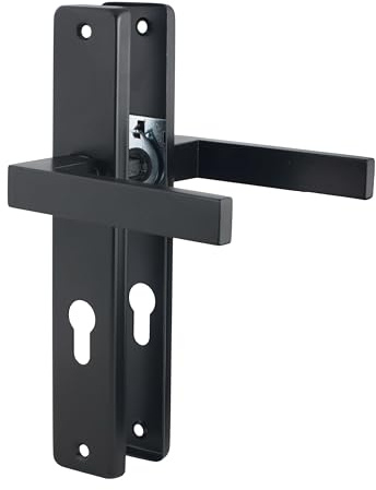 QRS - KWADRO Türgriffe Innentüren Schwarz Matt - Türklinken Innen Eckig - Langschildgarnitur, aus Stahl & Aluminium, Türdrückergarnitur, Drückergarnitur Zimmertür, Türbeschlag - 92mm, PZ92