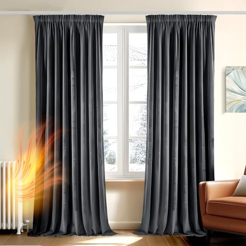 Deconovo Tende per Interni Eleganti in Velluto con Fettuccia 140x220 cm Grigio – Set di 2 Pannelli Moderni per Camera da Letto e Soggiorno, Morbide e Decorative