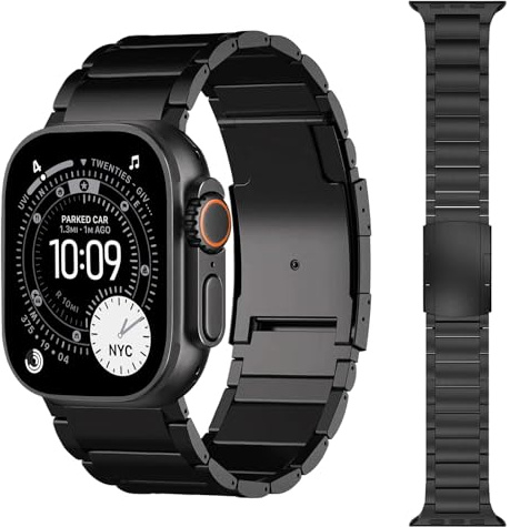 Titan metallarmband kompatibelt med Apple Watch Ultra 3/2/1, 49 mm, 46 mm, 45 mm, 44 mm, dam, herr, lyxigt justerbart reptåligt länkarmband för iWatch serie 11, 10, SE, 9, 8, 7, 6, 5, 4