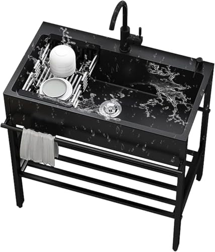 Lavello a vasca singola in acciaio inox, autoportante, per uso commerciale, ristorante, esterno, con rubinetto, per garage, ristorante, cucina, lavanderia all'aperto (80 x 458 x 86 cm)