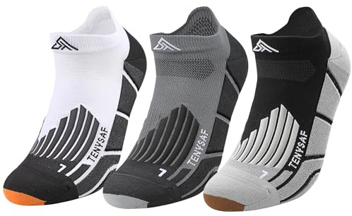 Lounwee Compression Low-Cut Running Socks: 2-zone Target Support for Muscle | Help 15-20 mmHg Compression for Stability - Cushioned Terry Sole with Seamless Toe Moisture-Wicking for Running Hiking 3 Pack