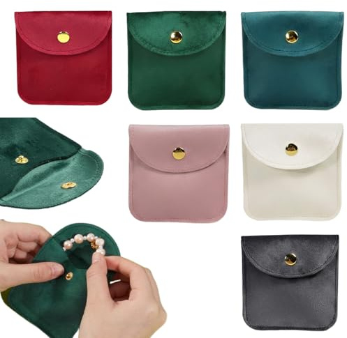ZOMKIFA 6 Pezzi Piccoli Sacchetti per Gioielli 8x8cm - Velvet di Microfibra con Bottone a Pressione, 6 Colori Diversi, Sacchetti di Riposo per Viaggio e Portagioie