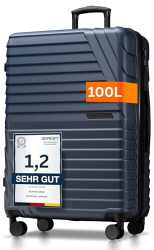 Cocoono Hartschalenkoffer XL Groß - 100L Volumen erweiterbar auf 117L - 158cm Gurtmaß - 8 Rollen 360° drehbar - Leichter Koffer mit TSA Schloss & Teleskopgestänge - Reisekoffer mit Rollen (Navy, XL)