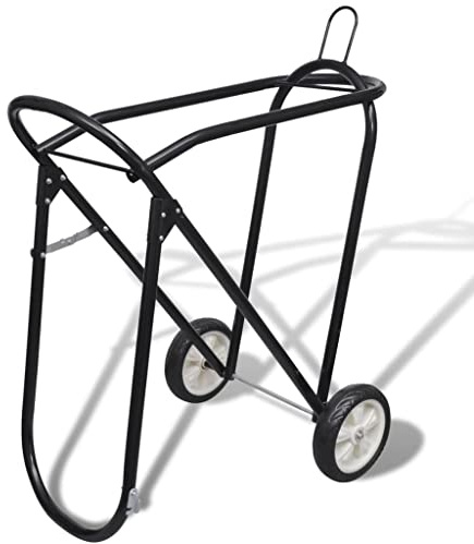 Runheo Porte-Selle Pliable métallique avec Roues, Support Robuste en Acier pour équitation Cheval Poney, Facile à Transporter Lors de Concours ou randonnée, Hauteur Ajustable, Noir