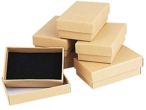 KBNIAN 24 Stück Kraft Braun Pappschachteln Geschenkbox Kraftpapier Schmuckschatulle mit Deckel für Halskette Ring Geschenke Display-8x5x2.8cm