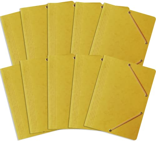 BANTEX Einschlagmappe, Sammelmappe mit Gummi A4, Eckspanner, Eckspann-Mappe, Dokumentenmappe für Büro oder Schule, Leichter Ordner für Akten mit 2 Gummizügen, 10 Stück-Packung, GELB, 400087822