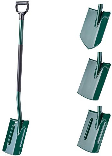 Spaziali di Kadax, paletta giardiniere da scavare, pala da giardino con stelo ergonomico, pala fatta di metallo, grave picche giardino, pala, vanga da giardino (rotonda con rinforzo, maniglia D)