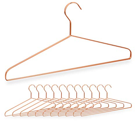 Relaxdays Kleiderbügel, 12er Set, für Hemden, Jacken & Hosen, platzsparend, Metall, 42 cm breit, schöne Bügel, kupfer