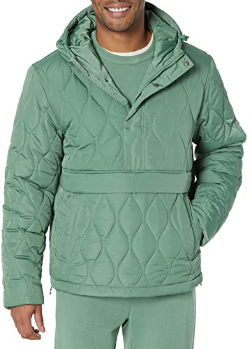 Amazon Essentials Men's Anorak Hooded Quarter-Zip Puffer Coat, Sage Green, Medium