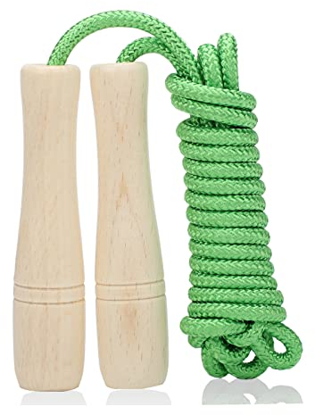 Springseil Kinder, 270cm Verstellbare Seilspringen Fitness Kinder mit Holzgriff und Baumwollseil Rope Skipping Seil Kids für Jungen und Mädchen (Grün.)