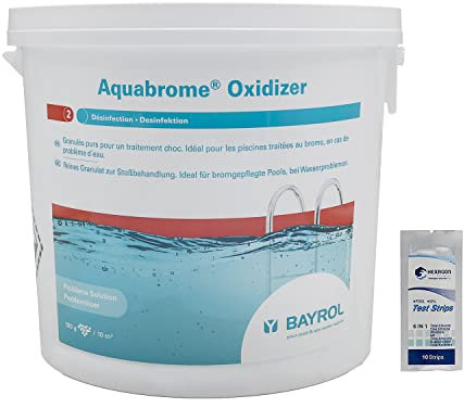 BAYROL AQUABROME Regenerator/Oxidizer - 5kg | Activateur de Brome - Oxygène Actif Choc - Désinfection Choc sans Chlore - Dissolution Rapide + 10 Tests HPS OFFERTS 6 en 1